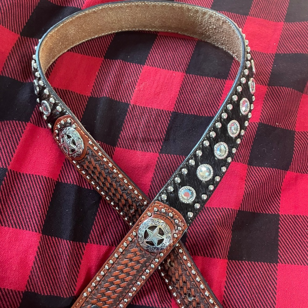 Ranger‎ Belt Company Kids Western Star Rhinestone Cowhide Leather Belt Size 28